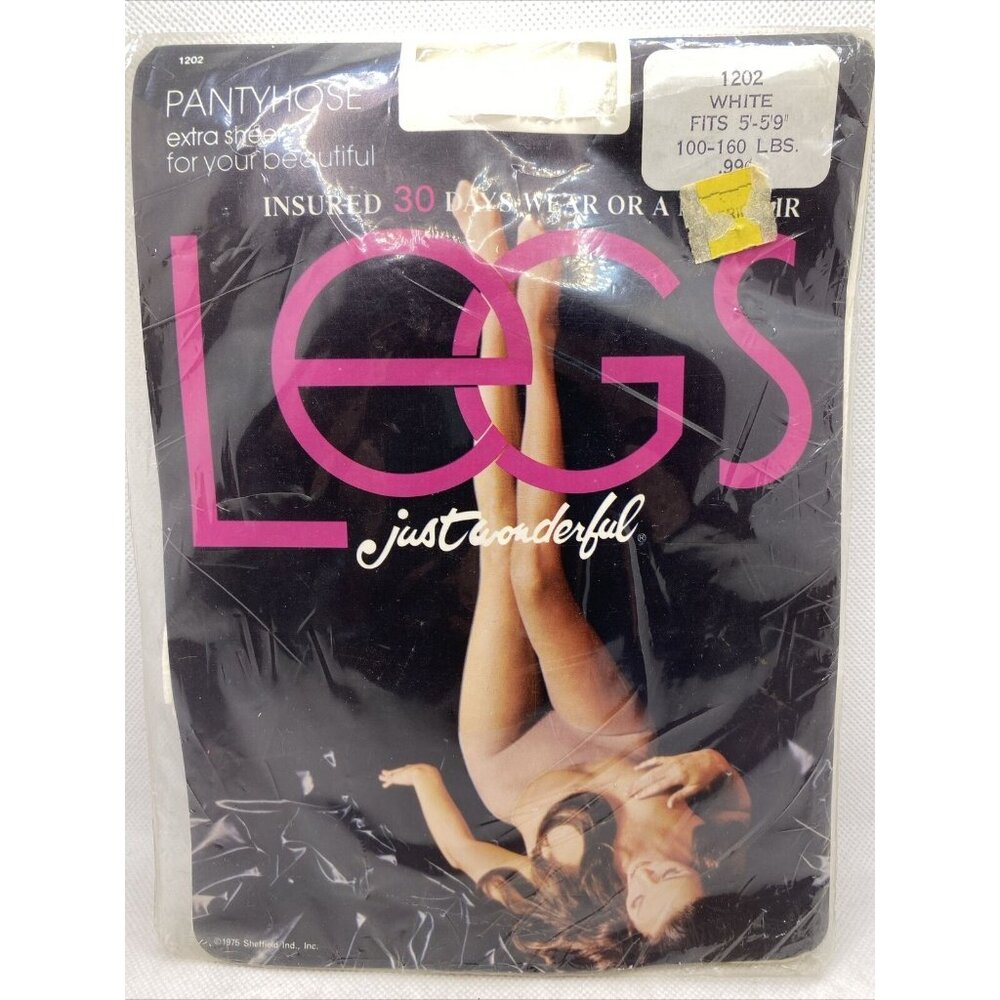 Legs Just Wonderful Extra Sheer Pantyhose White 100-160 lbs Nylons Vintage